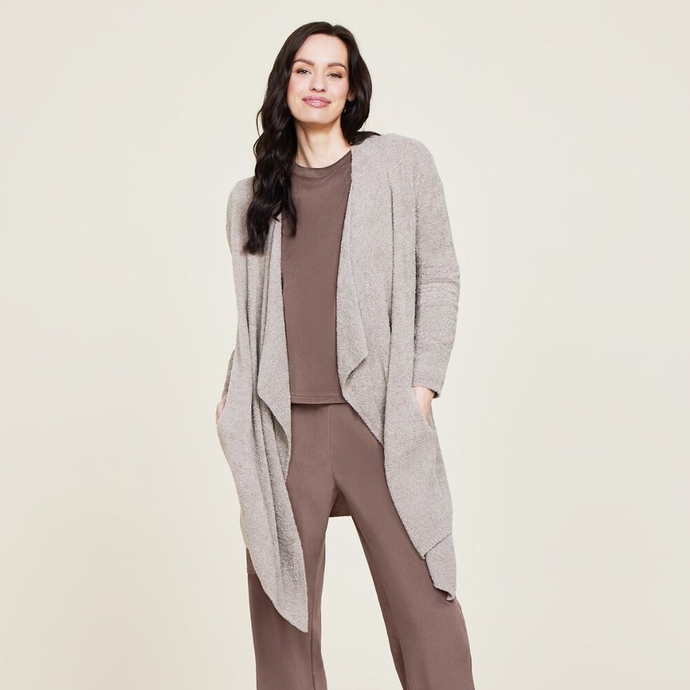 Barefoot Dreams Women's CozyChic Lite Island Wrap S/M Nickel Beige Cardigan Knit